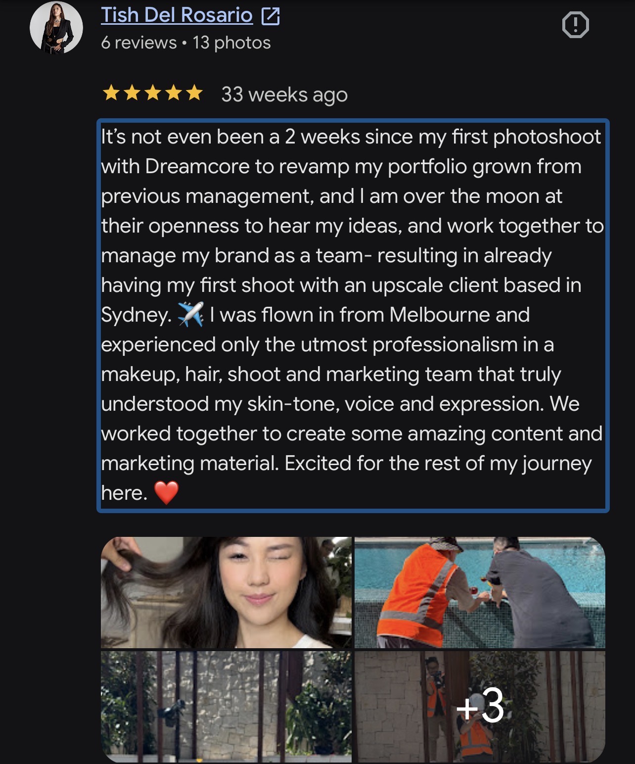 Client message about a first paid shoot with an upscale Sydney client