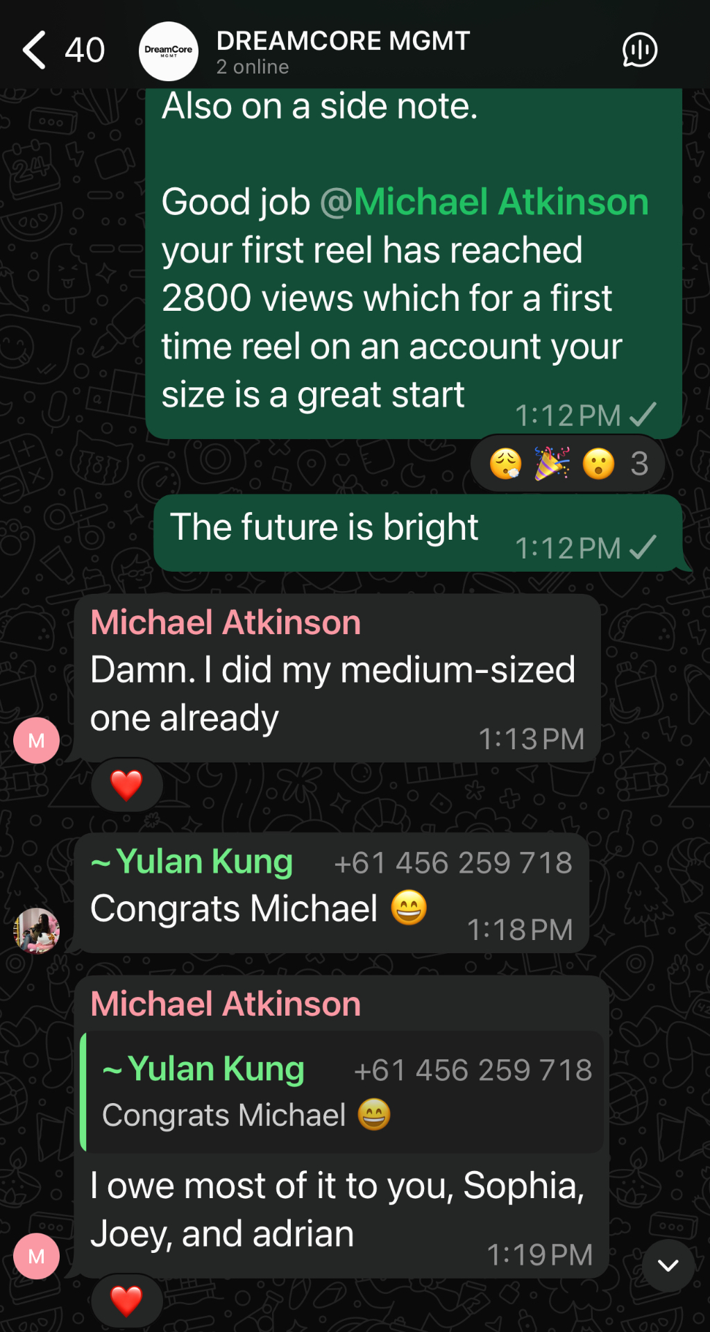 Michael's first reel hit 2,800 views — a strong start for his account size